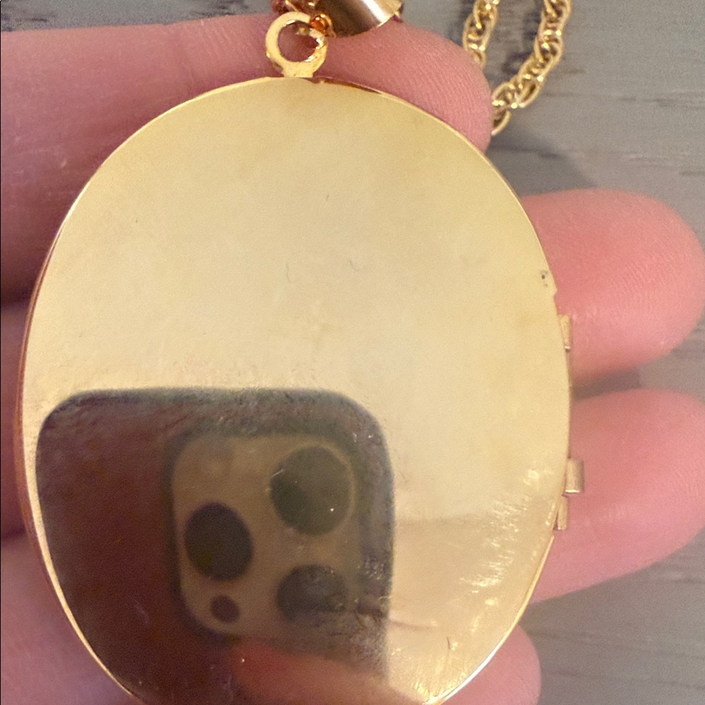 Intricate Medallion Gold Oval Locket Necklace with rope chain 14 inches - Picture 8 of 12